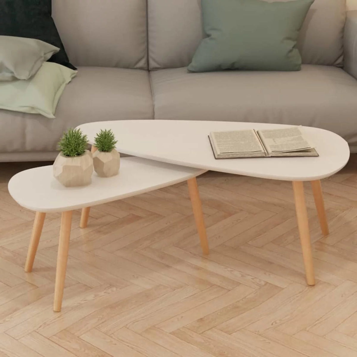 White 2 Piece Solid Pinewood Coffee Table Set A28980