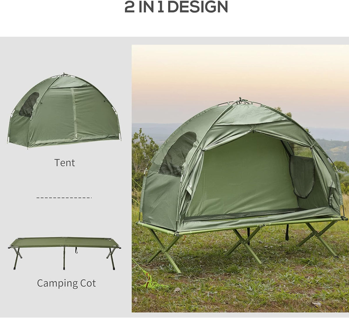 Compact Pop Up Folding Camping Cot Tent Combo Set F91919