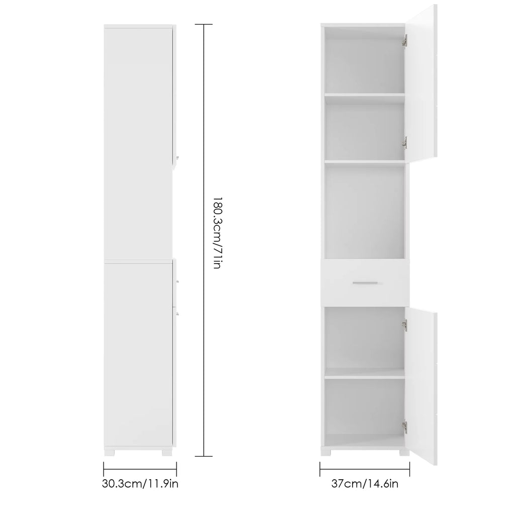 White Wood Cabinet with Doors and Shelves A846
