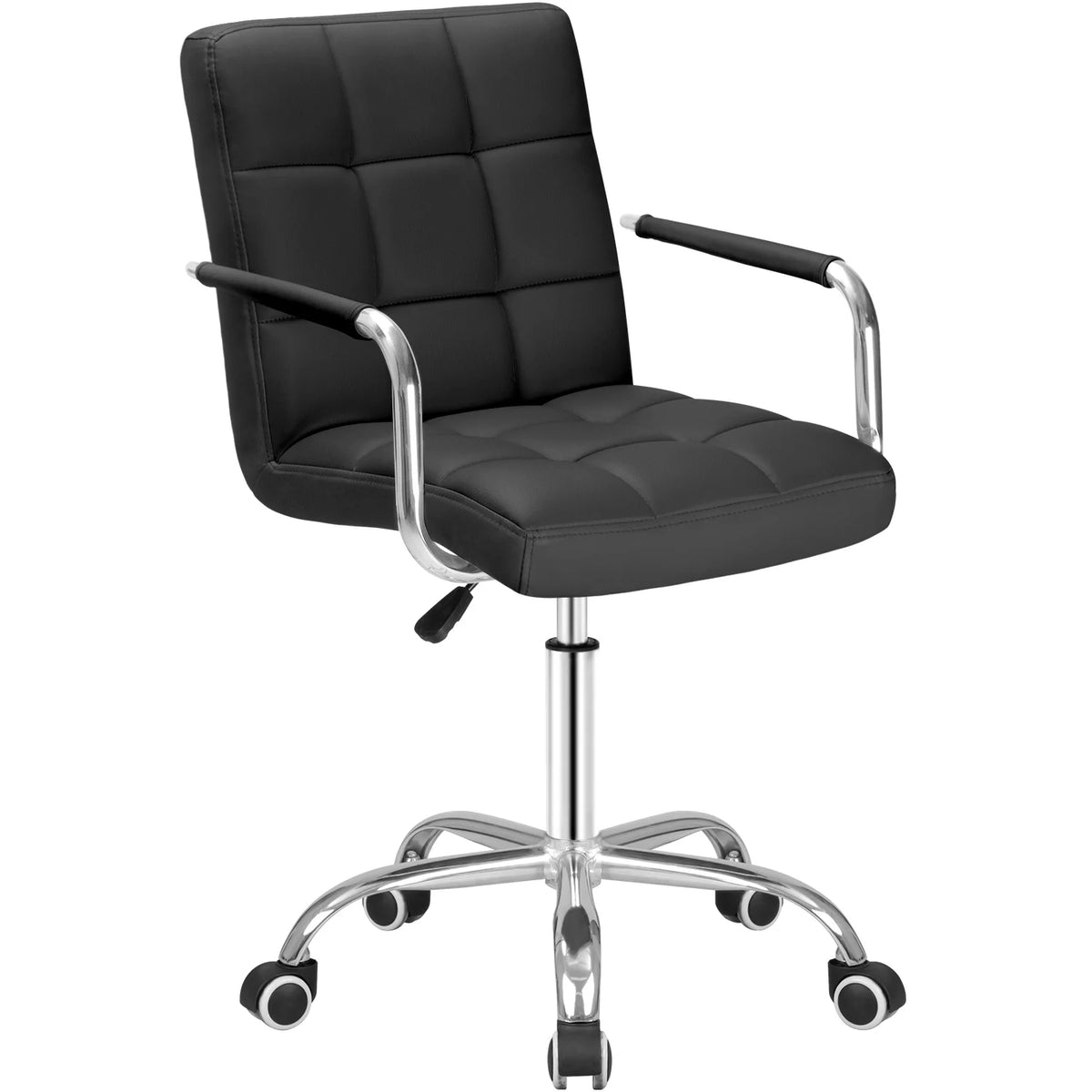 Black Ribbed PU Leather Mid-Back Office Chair X283326