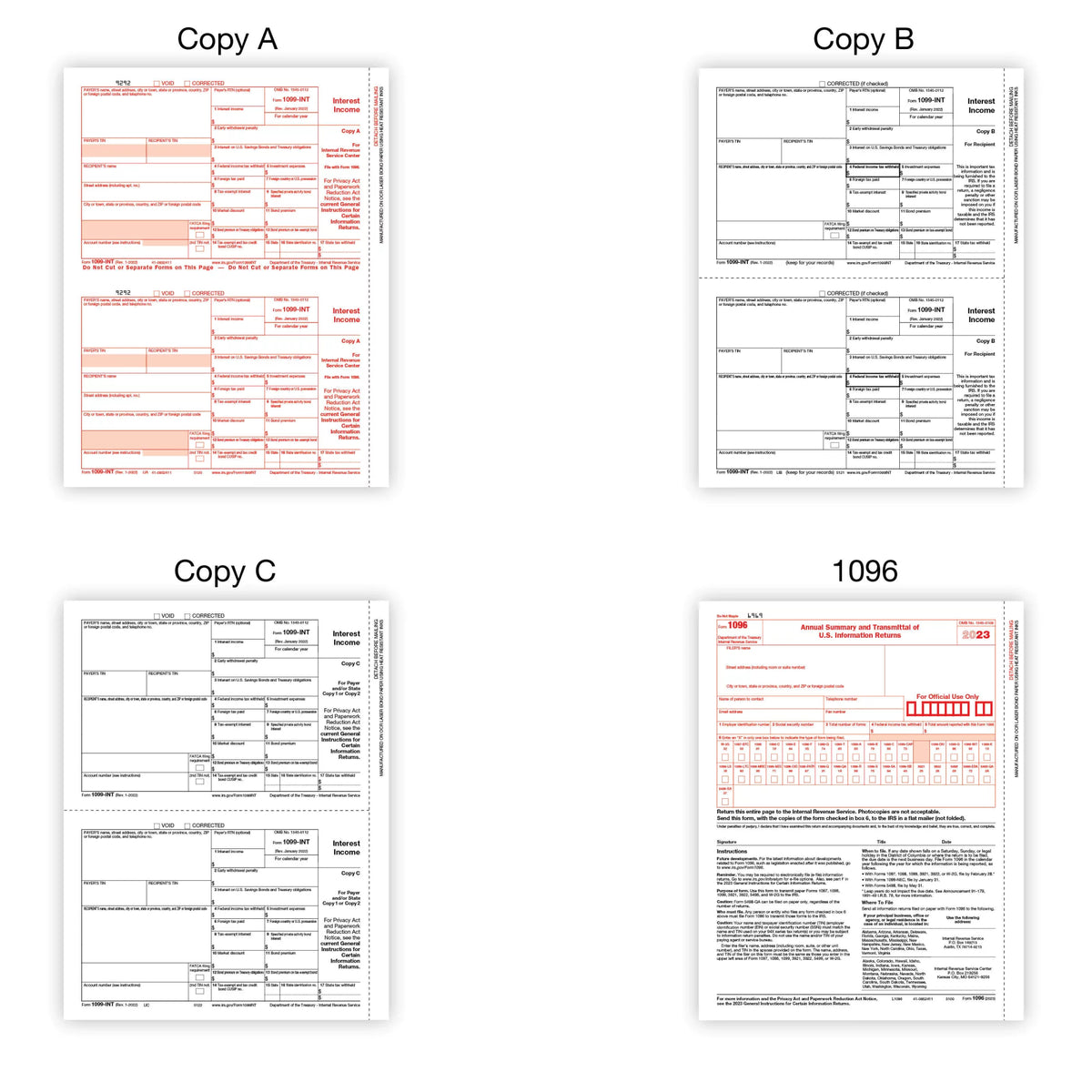 Laser Tax Forms And Envelopes, 4-Part, 2-Up, 8-1/2" x 11", Pack Of 10 Form Sets Y470