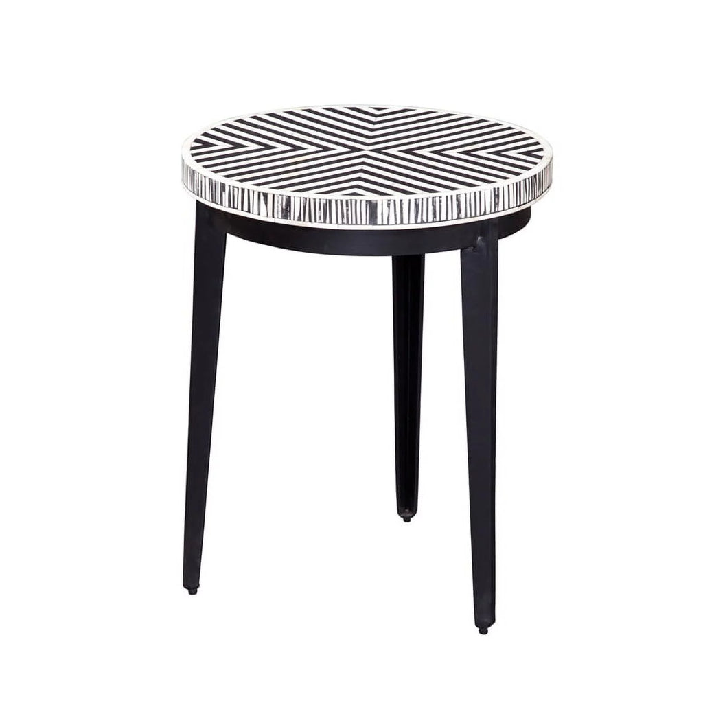 Round End Table in Black Iron Resin and Bone E595127