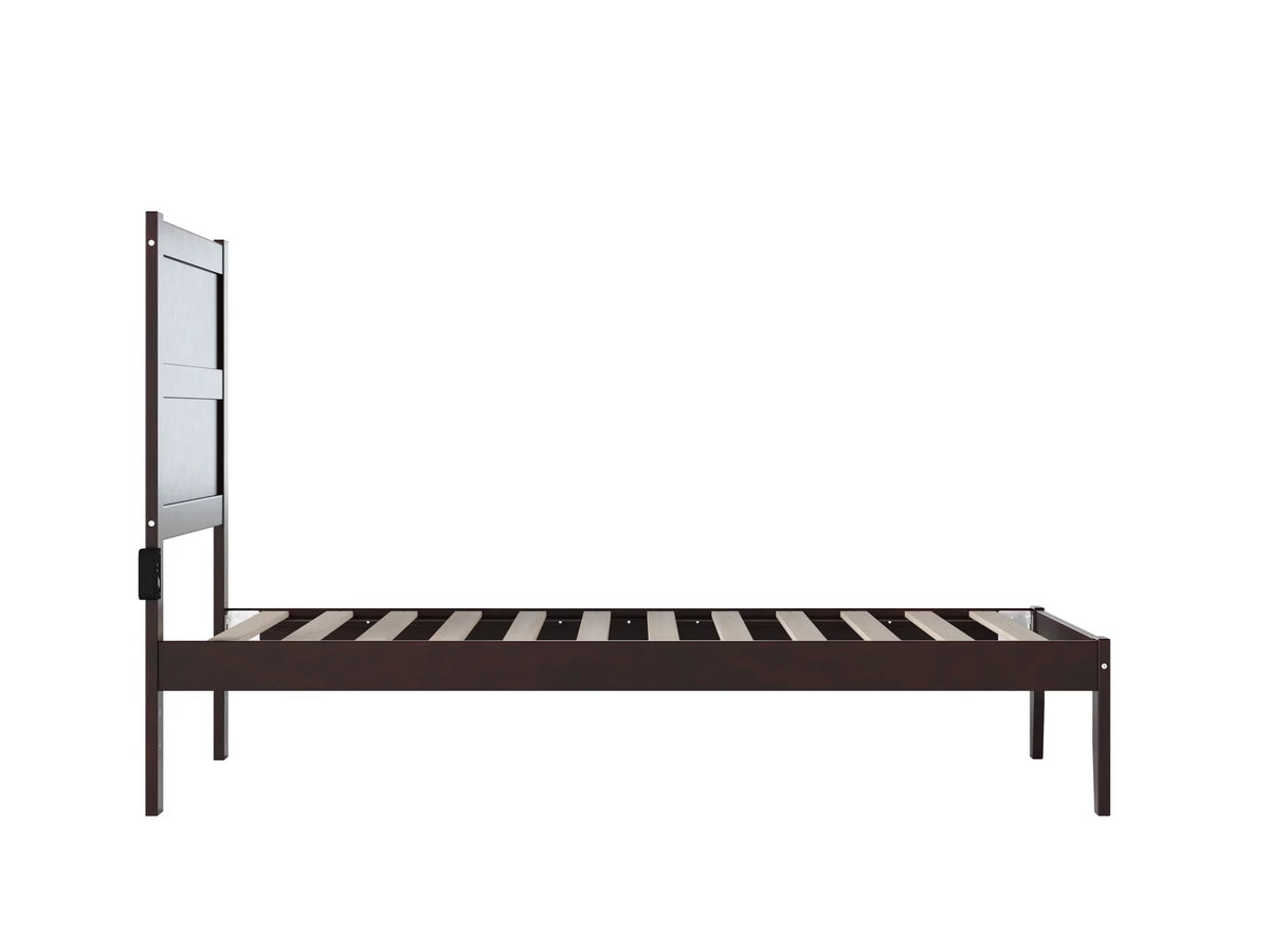 Twin Wood Platform Bed Frame with Panel Headboard D757