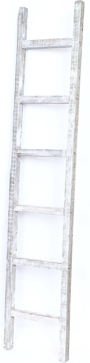 Rustic Farmhouse Decorative Ladder, 6 ft, 100% Recycled and Reclaimed Wood, Brown P714