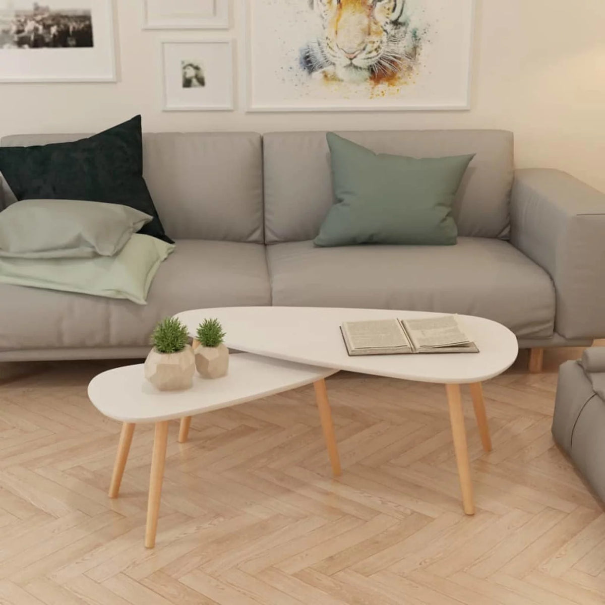White 2 Piece Solid Pinewood Coffee Table Set A28980