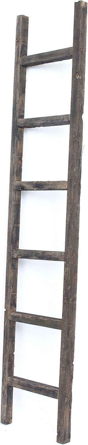 Rustic Farmhouse Decorative Ladder, 6 ft, 100% Recycled and Reclaimed Wood, Brown P714