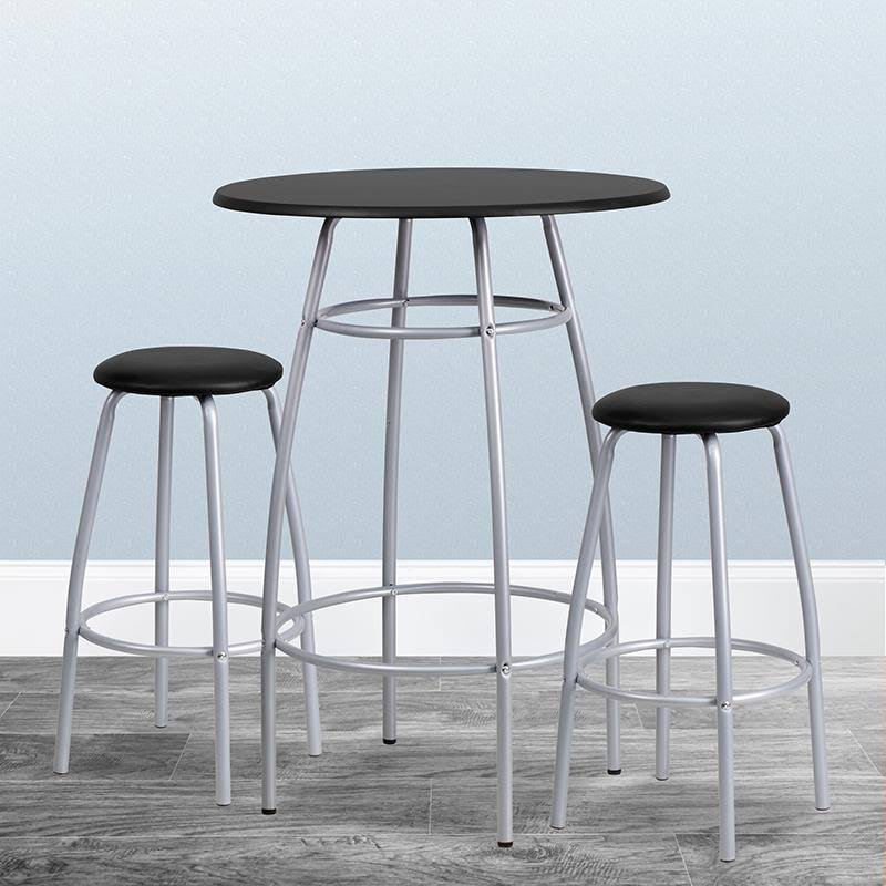 Black Bar Height Table Set with Padded Stools Q368793