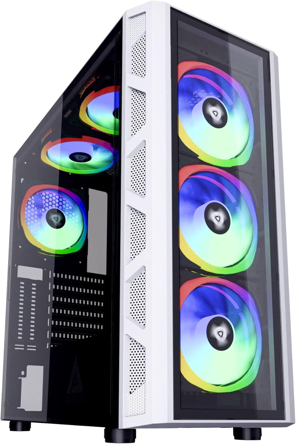 Mid Tower Gaming Case with 2 Tempered Glass Panel, 6 RGB Fans, White U381185