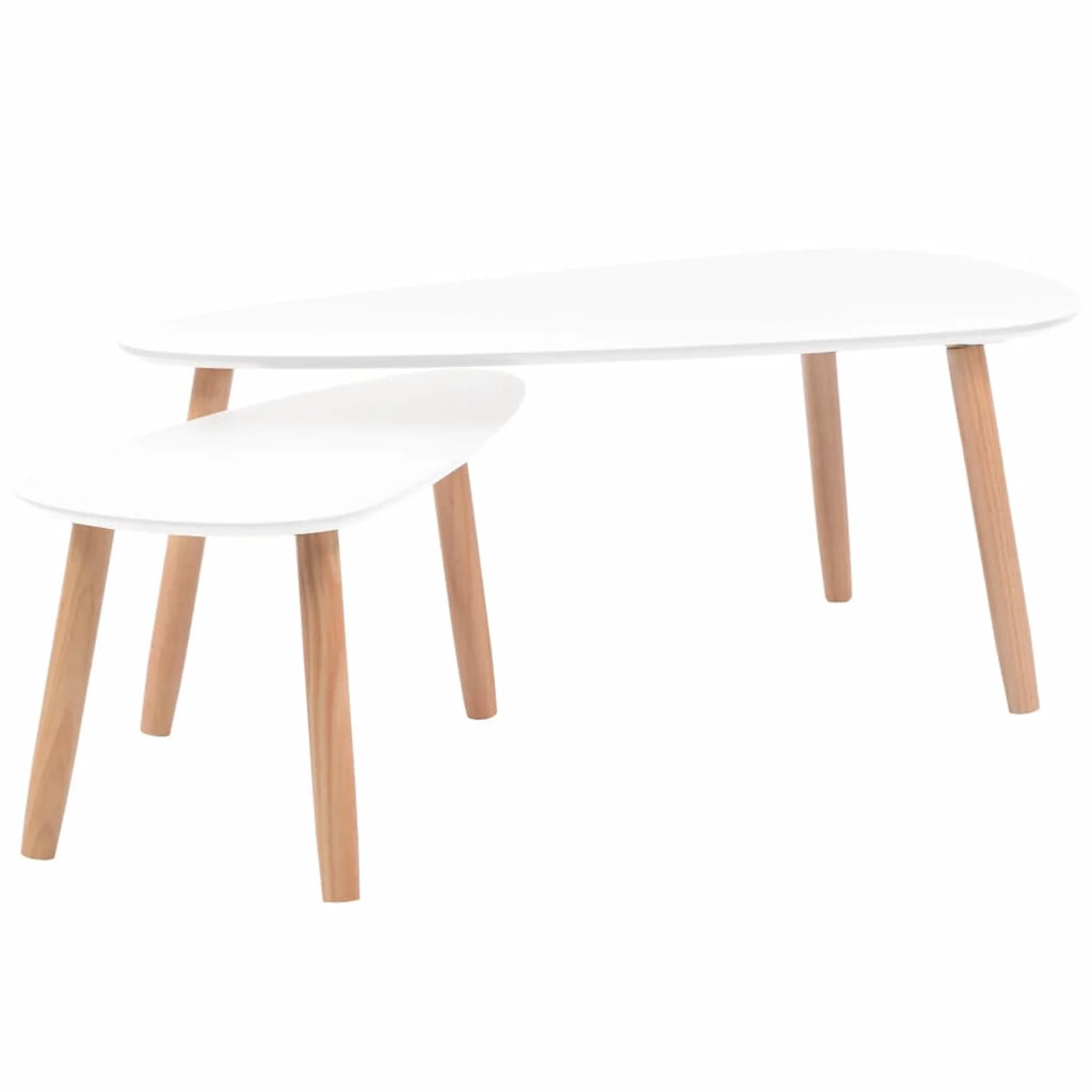 White 2 Piece Solid Pinewood Coffee Table Set A28980