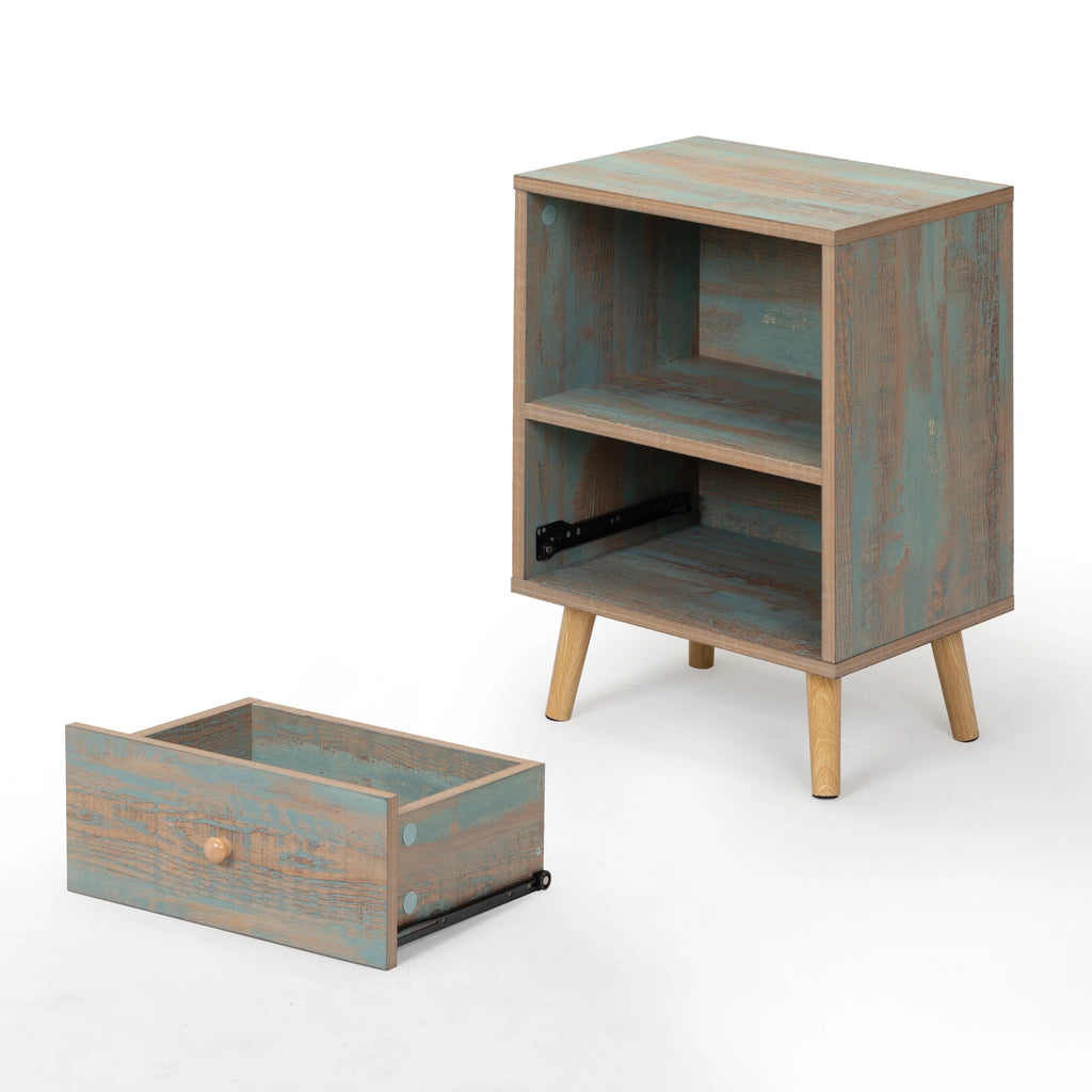 Set of 2 Wooden Nightstand with Drawer and Shelf F17485