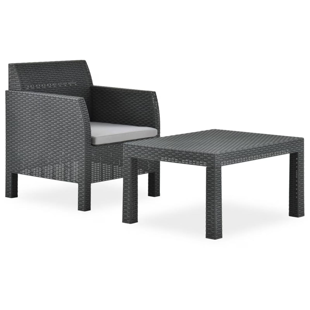 2 Piece Patio Lounge Set with Cushions Sofa Chair Coffee Table PP Rattan Anthracite Outdoor Sectional Sofa Set T55430
