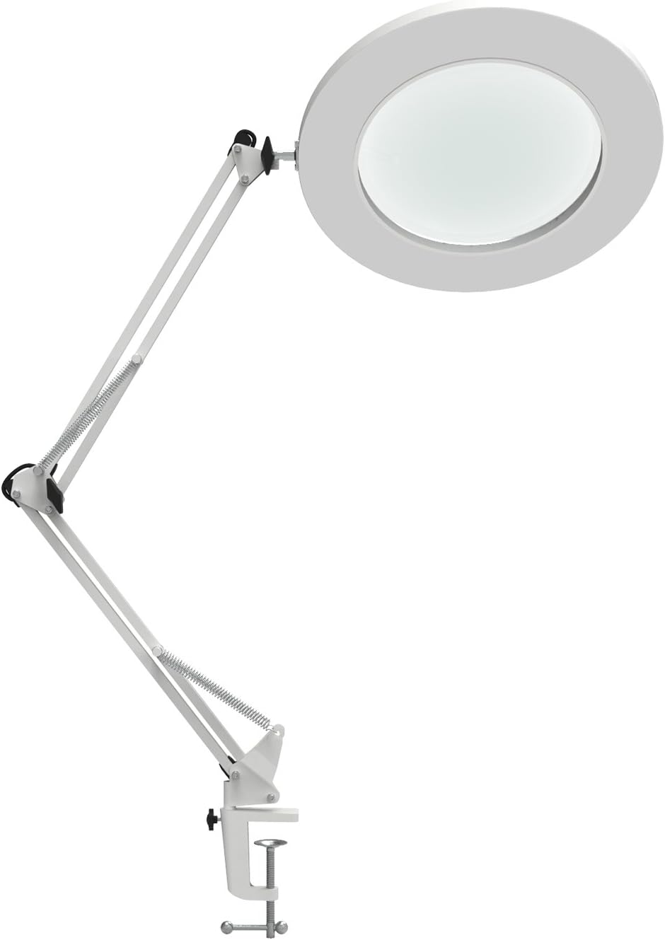 LED Magnifying Lamp Metal Swing Arm 5X Magnification 4.1 Diameter Glass Lens Adjustable Industrial Clamp White T8014