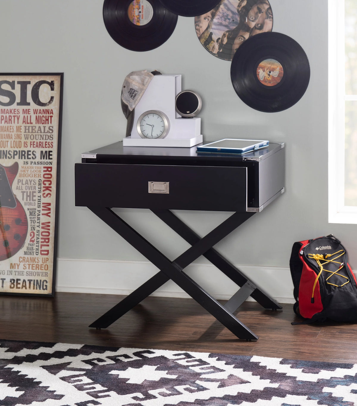 Black Single Drawer Accent Side Table K386135