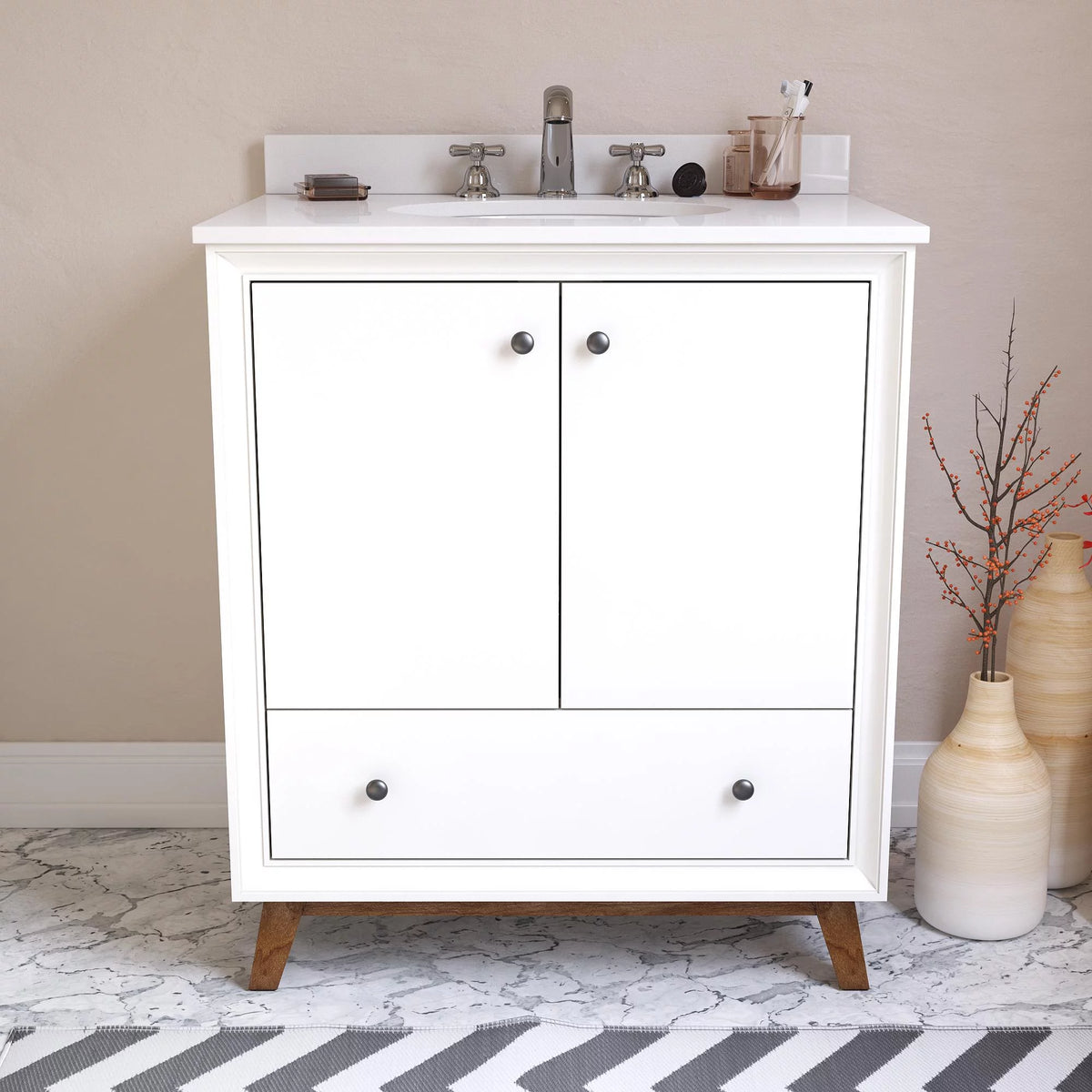 30 Inch White Bathroom Vanity with Sink J3752