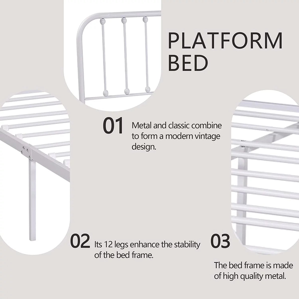Sturdy Metal Platform Twin Bed Frame Y940