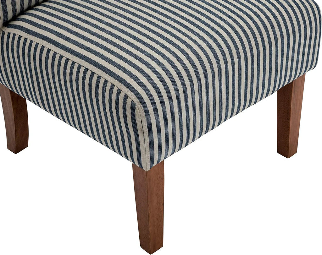 Armless Accent Chair with Wood Legs, Navy and White Stripe Fabric T513