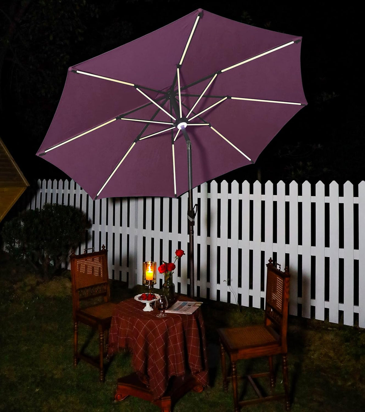 9 ft. Solar Powered LED Patio Umbrella with Olefin Canopy X5475
