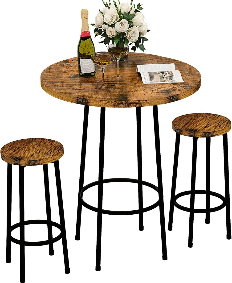 Rustic Brown 3 Piece Round Bar Table and Stools K796
