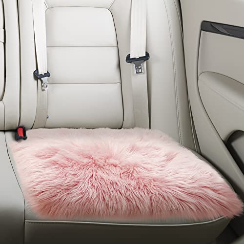 Pink Faux Fur Sheepskin Chair Cover 2 PCs Seat Cushion Pad Area Rugs (1.6ft x 1.6ft) H2176