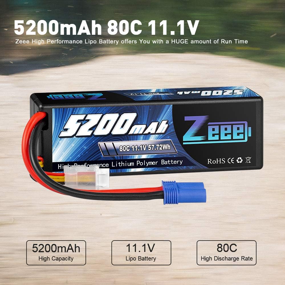 11.1V 80C 5200mAh 3S Lipo Battery with EC5 Connector Hardcase 2 Packs O22633