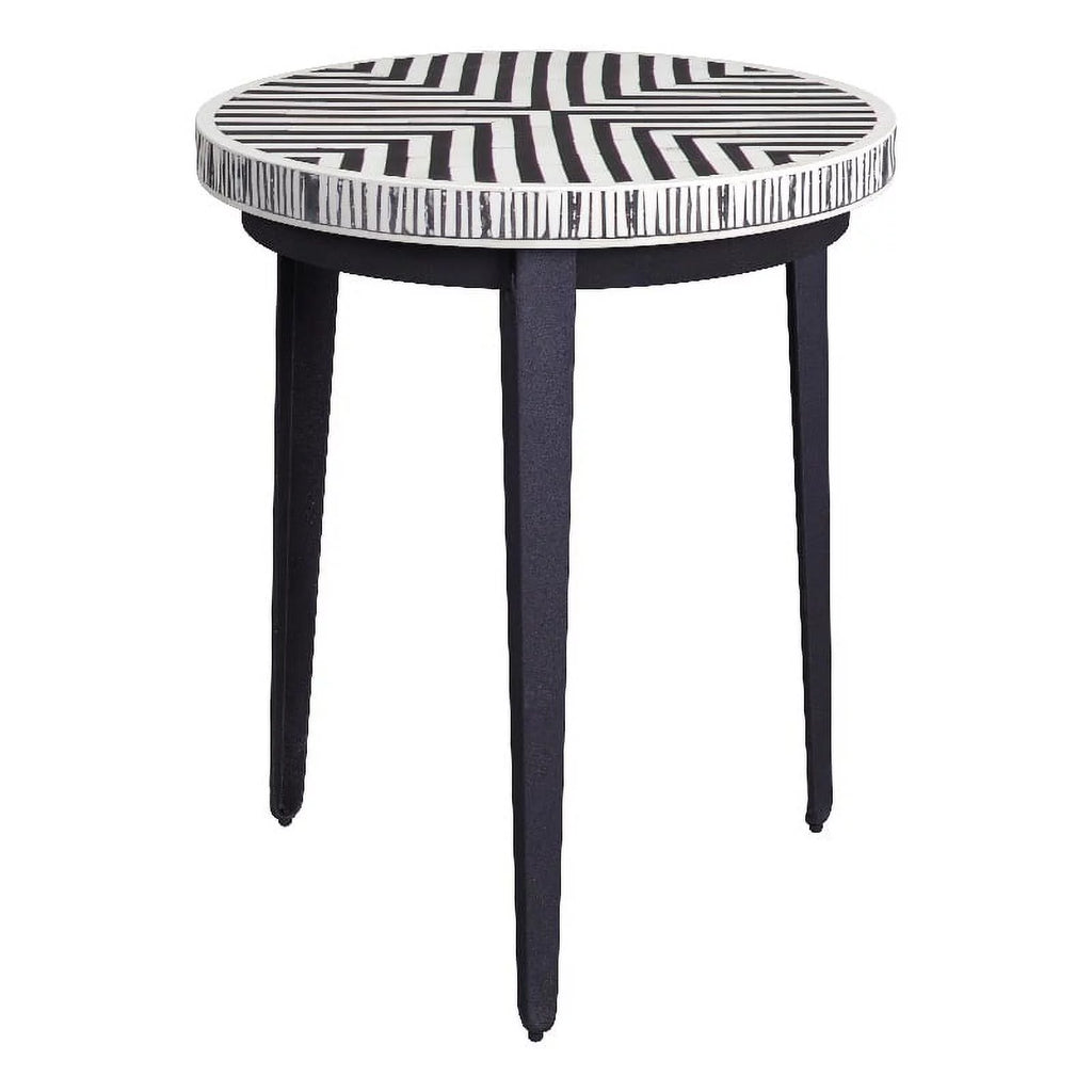 Round End Table in Black Iron Resin and Bone E595127