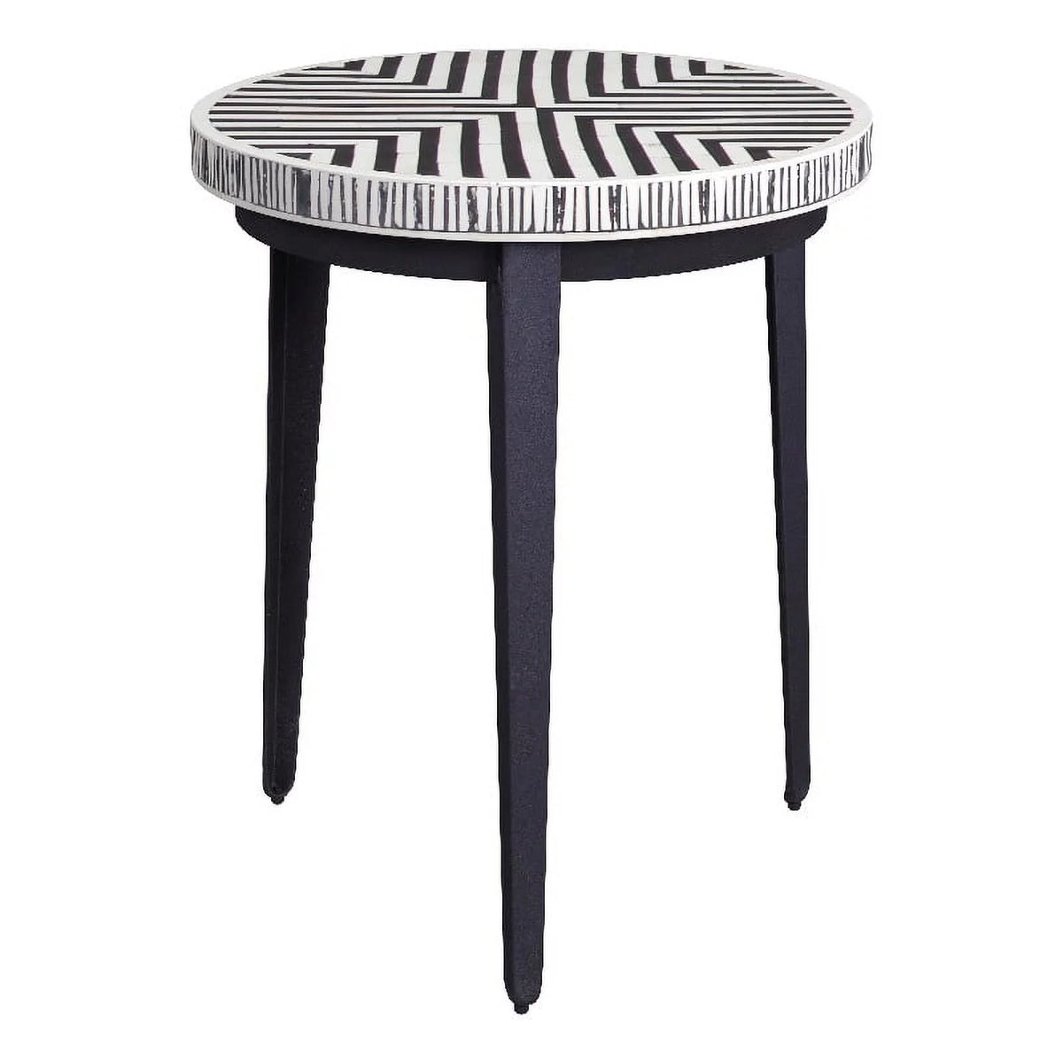 Round End Table in Black Iron Resin and Bone E595127