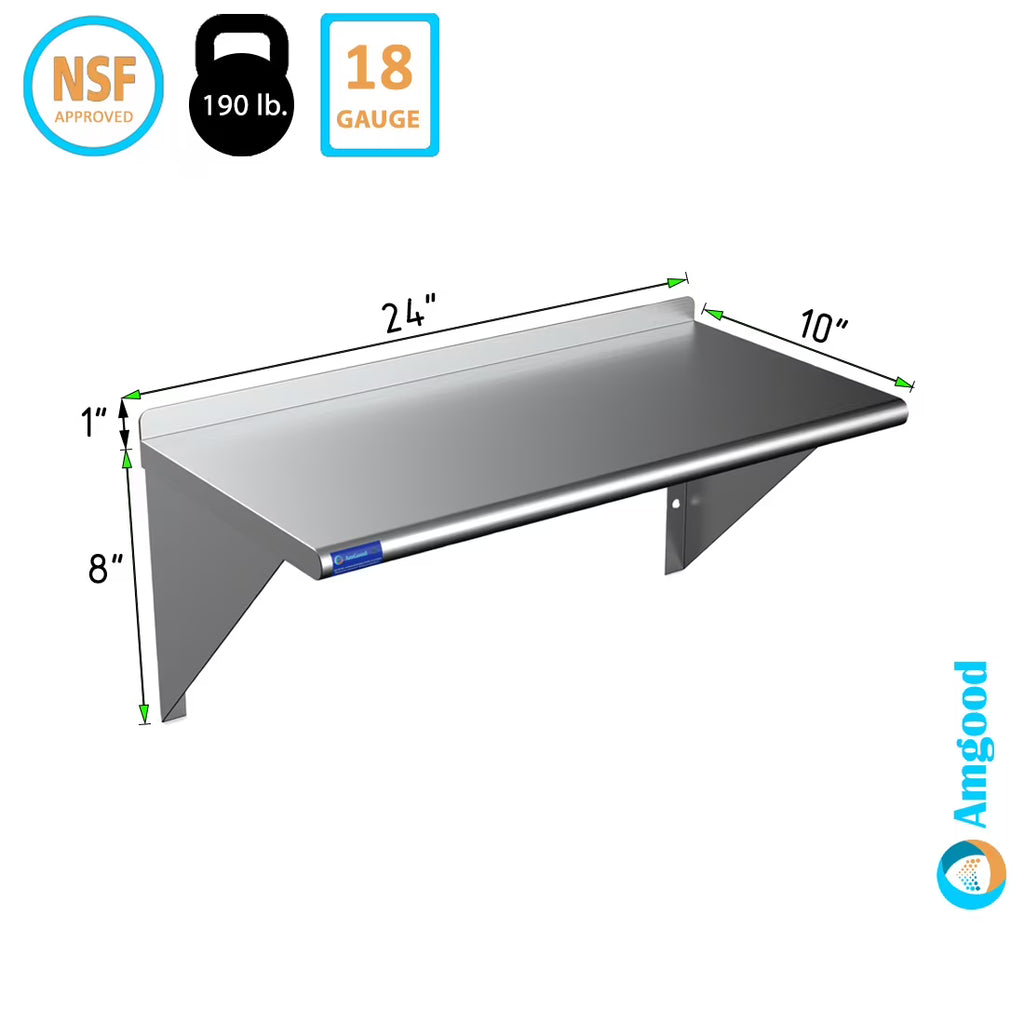 24" Long x 10" Deep Stainless Steel Wall Shelf G15116