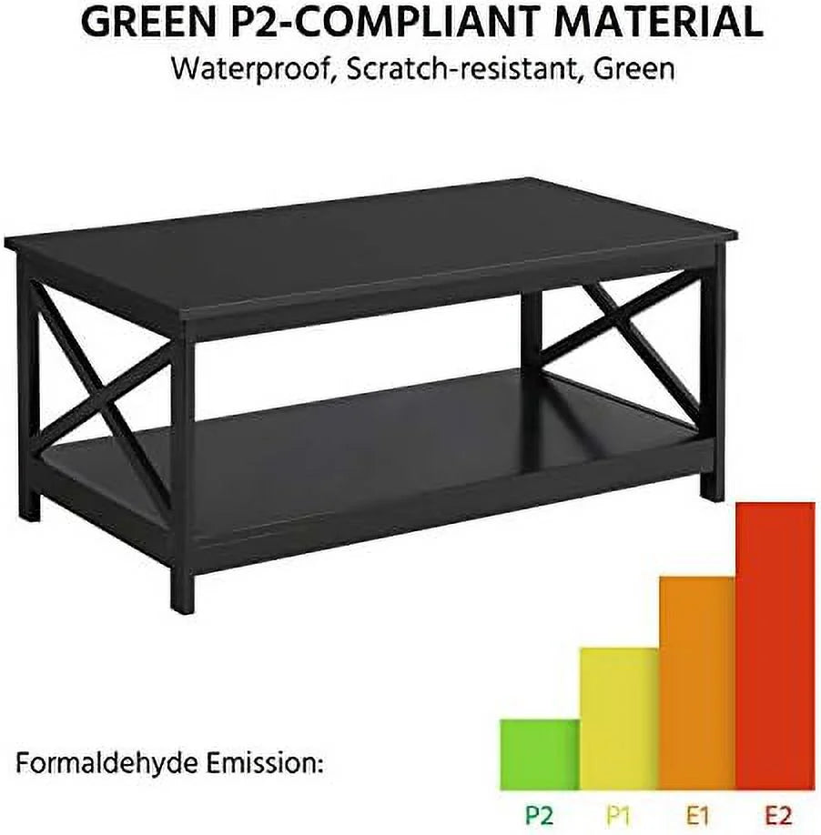 Black 2-Tier Wood Coffee Table 39.5 x 21.5 x 18 Inches U34983
