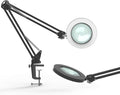 LED Magnifying Lamp Metal Swing Arm 5X Magnification 4.1 Diameter Glass Lens Adjustable Industrial Clamp White T8014