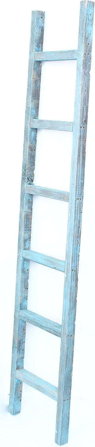 Rustic Farmhouse Decorative Ladder, 6 ft, 100% Recycled and Reclaimed Wood, Brown P714