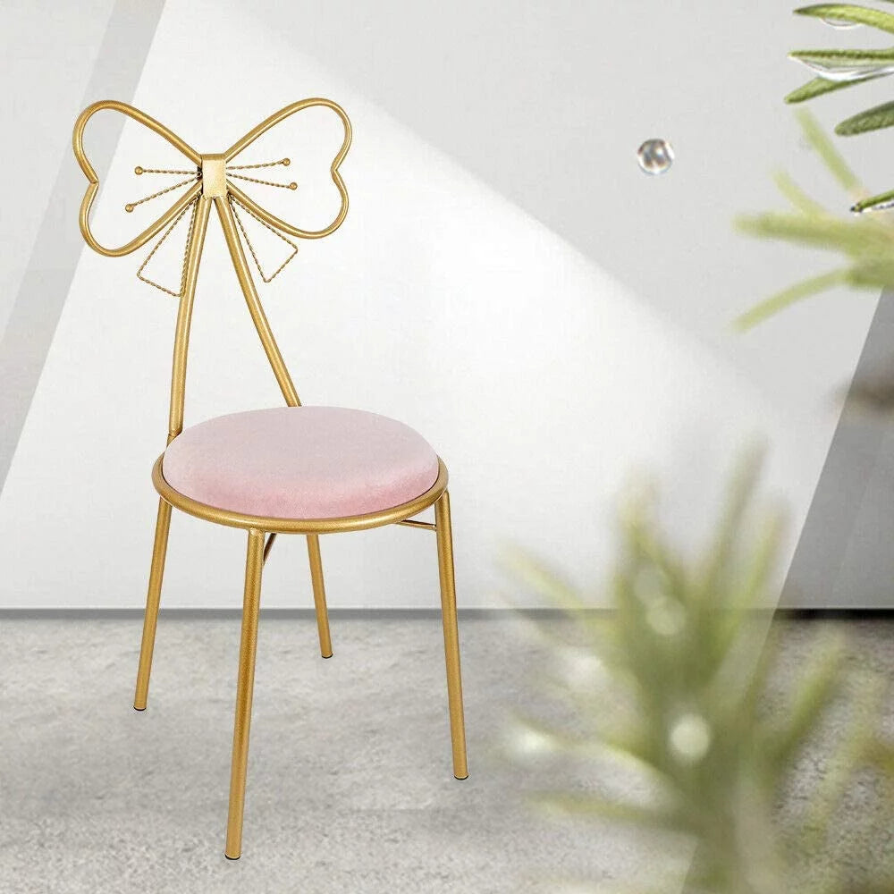 Light Pink Velvet Vanity Chair with Metal Frame T130