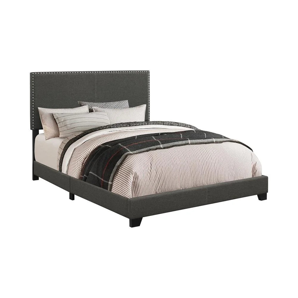 Twin Upholstered Bed with Nailhead Trim Charcoal A854