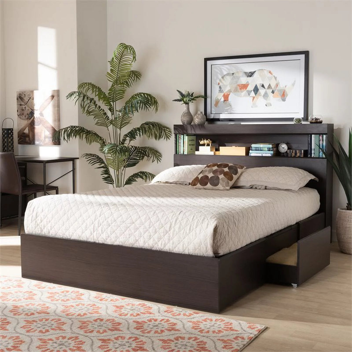 Queen Size 6 Drawer Wood Platform Storage Bed I631