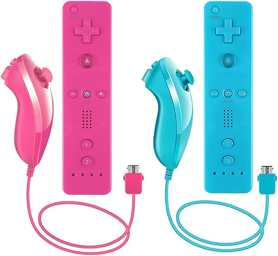 2 Pack Wii Remote Controller and Nunchuck with Silicone Case and Wrist Strap I44342