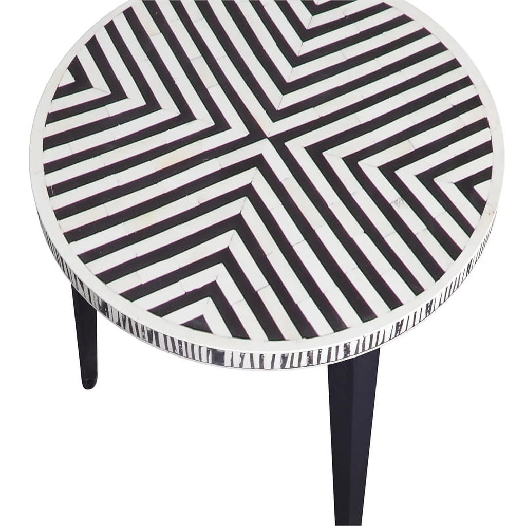 Round End Table in Black Iron Resin and Bone E595127