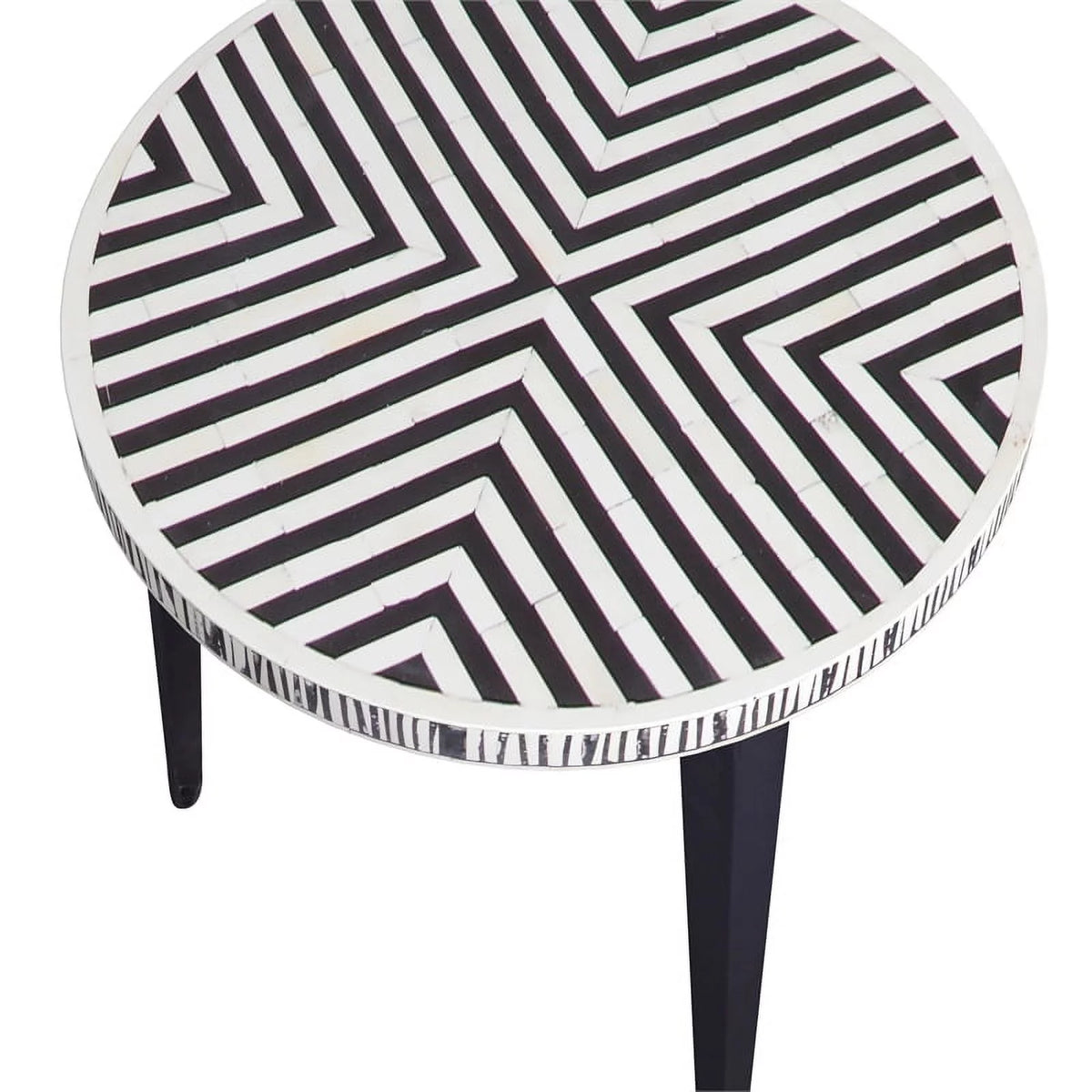 Round End Table in Black Iron Resin and Bone E595127