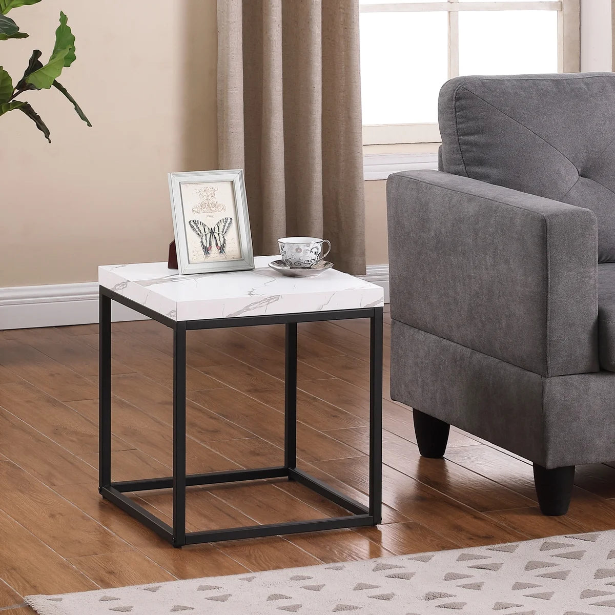 Marble Wood and Metal Side Table M575