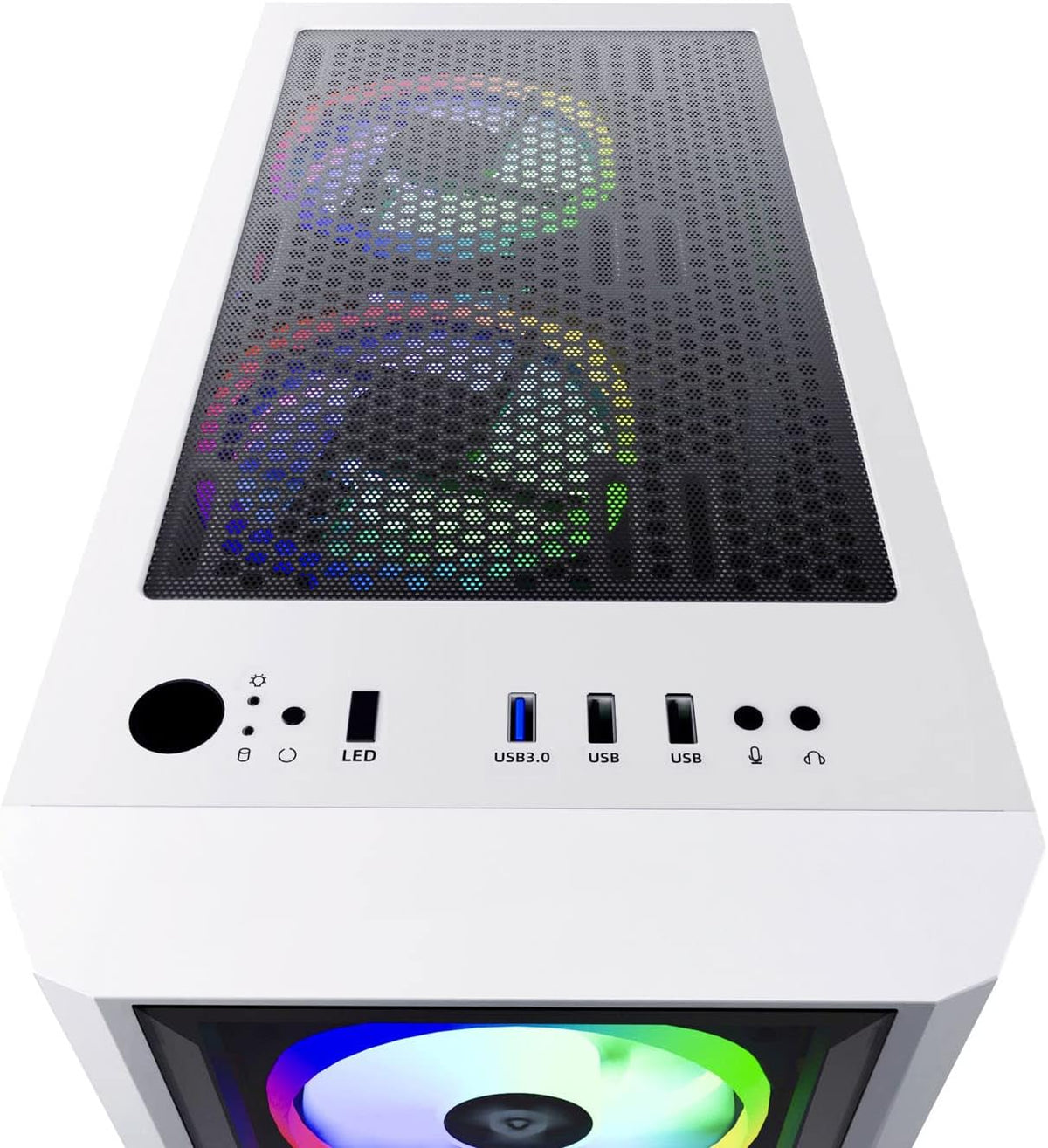 Mid Tower Gaming Case with 2 Tempered Glass Panel, 6 RGB Fans, White U381185