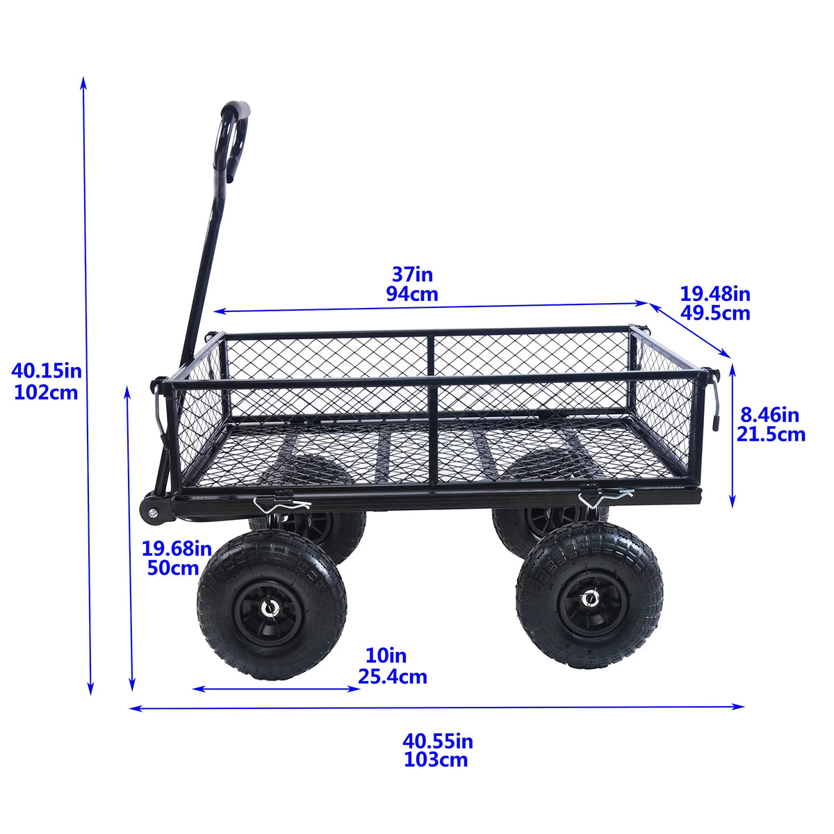 Steel Garden Cart with Removable Sides, 550LBS Heavy Duty, 10 Inch Tires, Foldable, Black Q40494