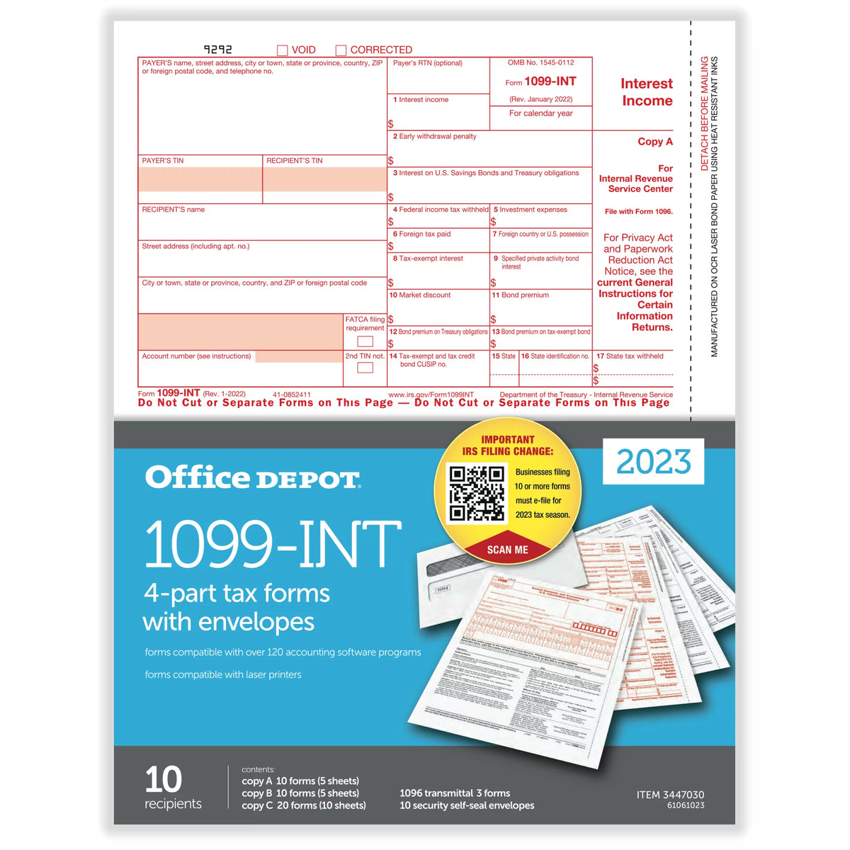 Laser Tax Forms And Envelopes, 4-Part, 2-Up, 8-1/2" x 11", Pack Of 10 Form Sets Y470
