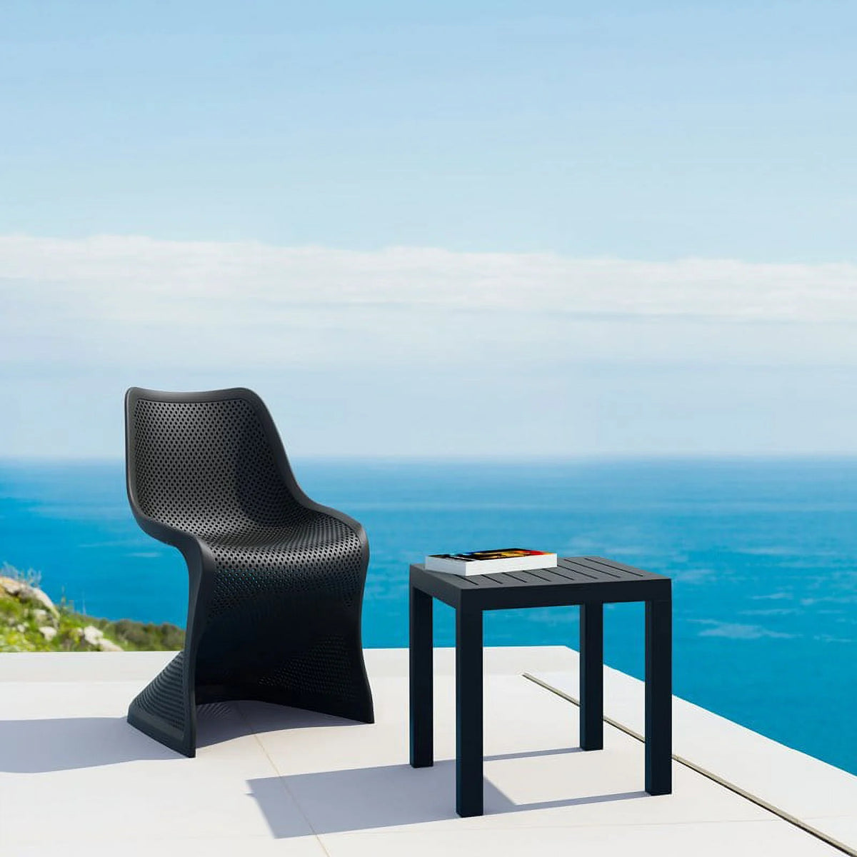 Black 2 Piece Resin Patio Side Table Set T19053
