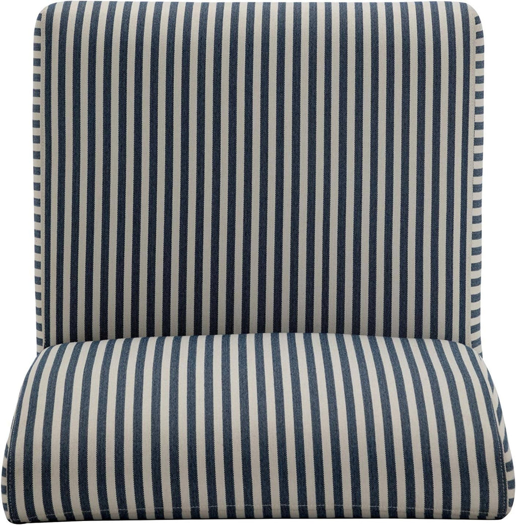 Armless Accent Chair with Wood Legs, Navy and White Stripe Fabric T513