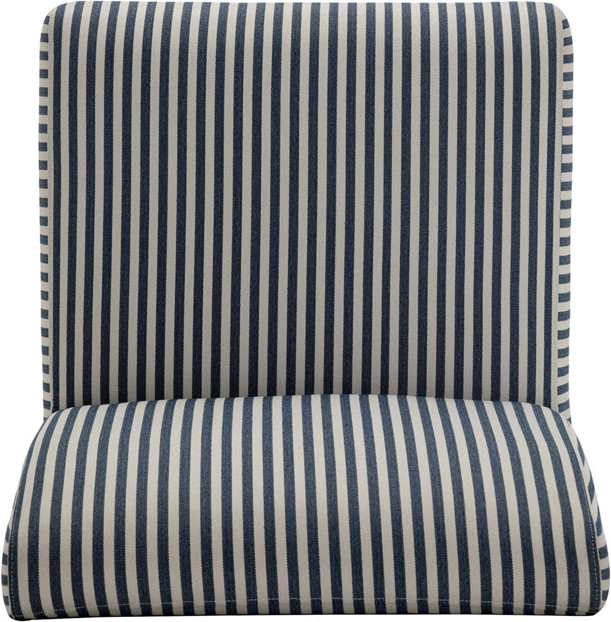 Armless Accent Chair with Wood Legs, Navy and White Stripe Fabric T513