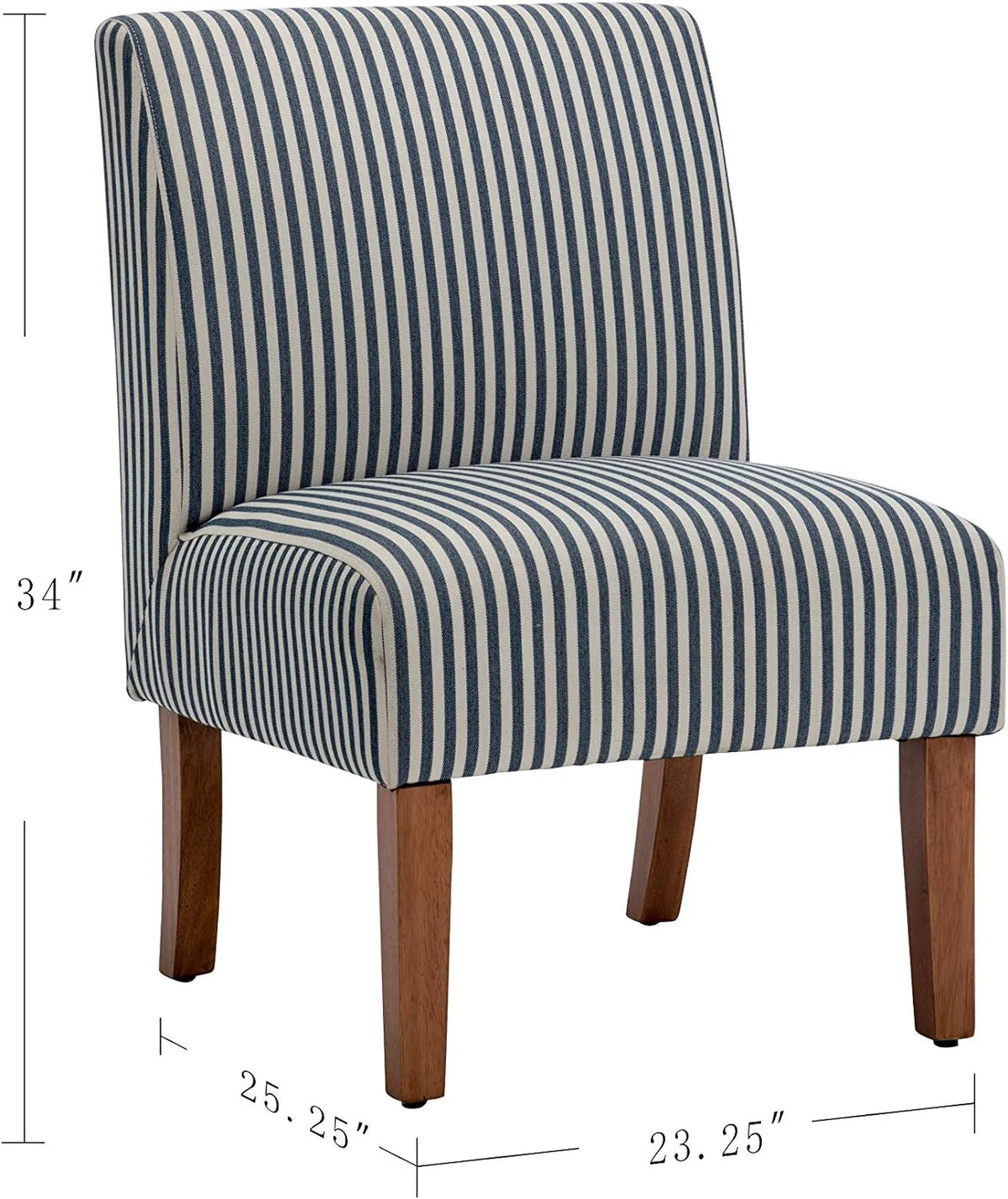 Armless Accent Chair with Wood Legs, Navy and White Stripe Fabric T513