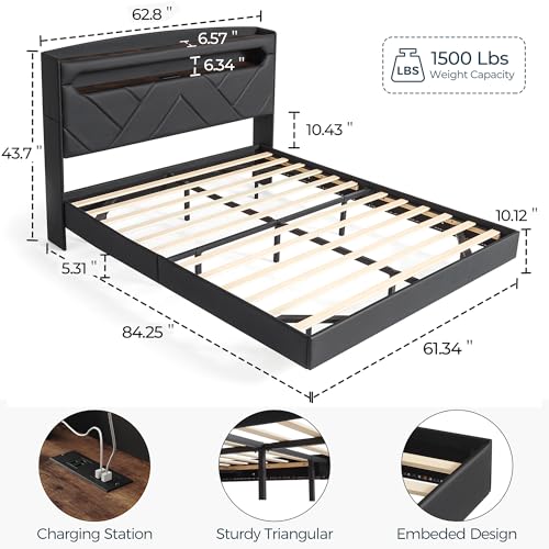 Black Full Size Upholstered Platform Bed Frame with Headboard and Storage X2316