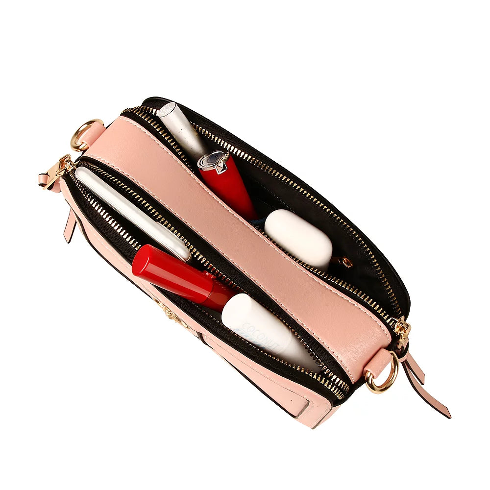 Pink PU Leather Crossbody Bag J722