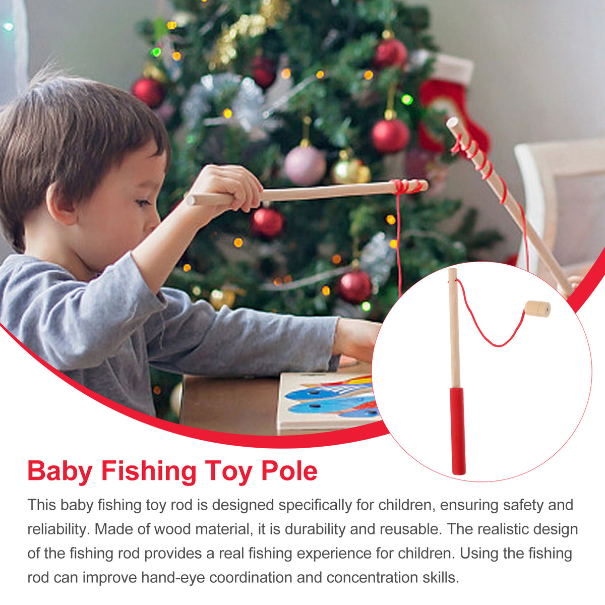 3pcs Kids Toy Magnetic Wood Fishing Poles Fishing Games Wooden Fishing Rod U1091