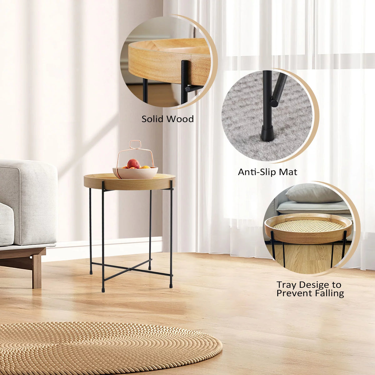 14.2" Round Rattan End Side Table L33040