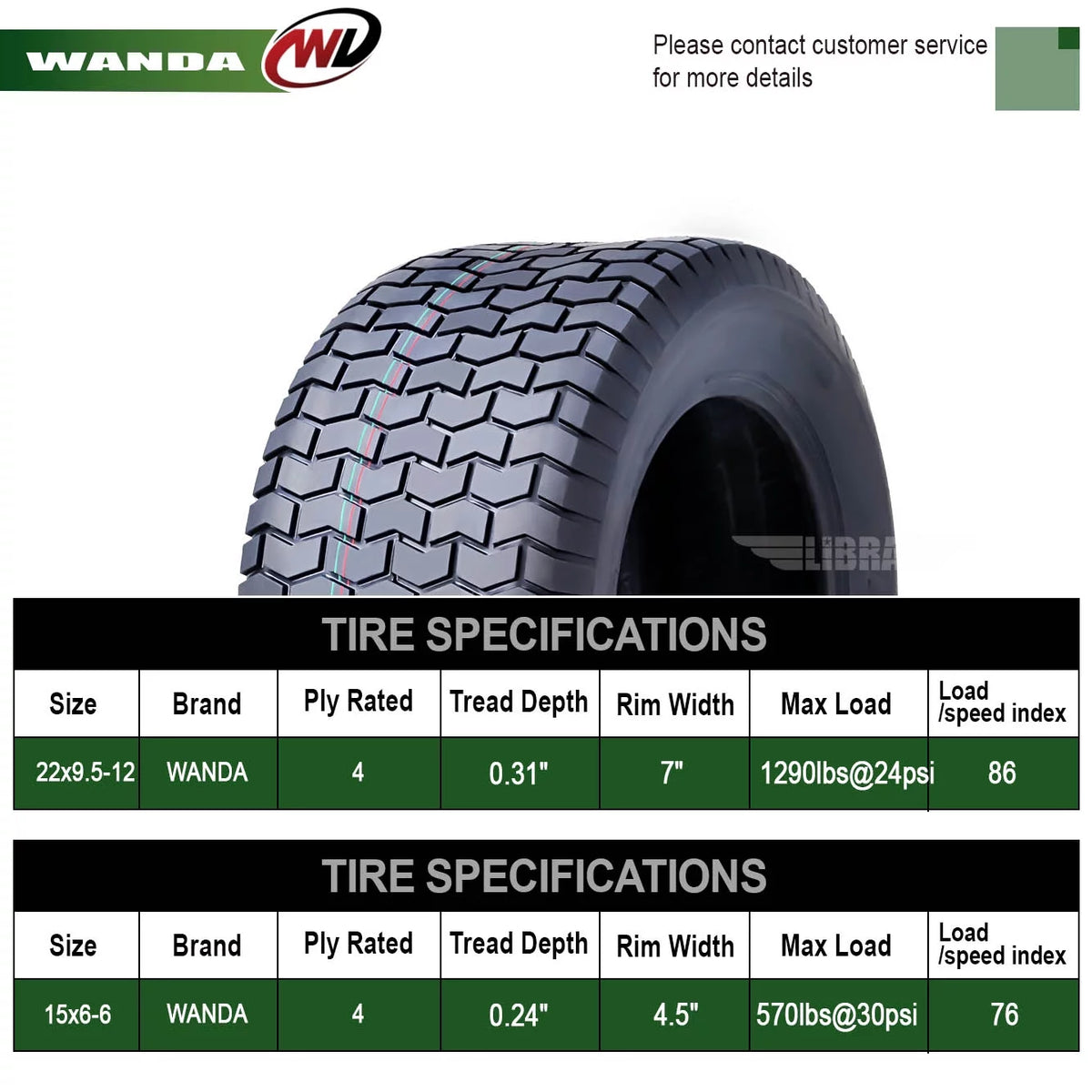 15X6-6 & 20X8-8 Lawn Mower Tractor Turf Tires Set 4 N4830