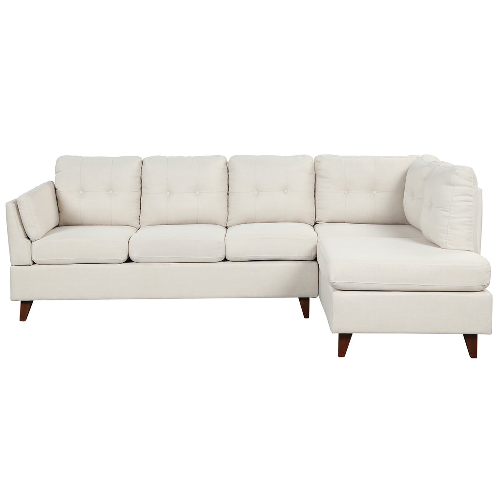 Beige Linen Fabric L-Shape Sectional Sofa with Chaise Lounge Z879855